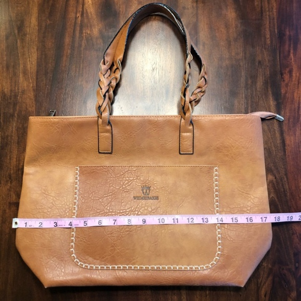 *BROWN* Weimeibaige Vegan Leather Tote Bag, Large - Picture 13 of 16